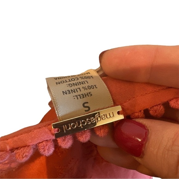 NWT-Magaschoni Tonal Embroidered Linen Shift dress - in terracotta - size S - Picture 6 of 6